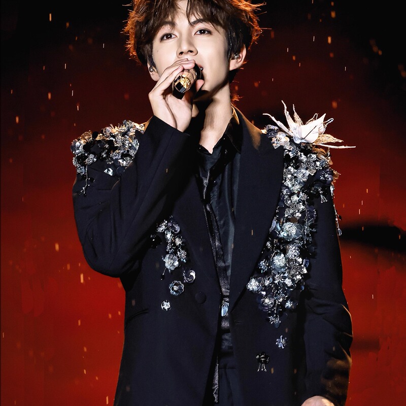 Zhang Yibo Celebrity-Style Black Suit for Men with Elaborate Rose Sequin Design, Luxurious Shoulder-Padded Jacket for Banquets