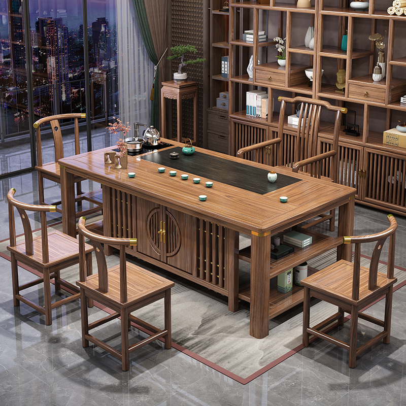 Solid Wood Tea Table and Chair Set, New Chinese Style Tea Table, Office Tea Table, Home Tea Set, Integrated Zen Tea Table