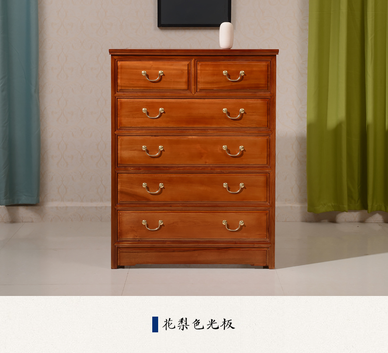 Gỗ long não tủ ngăn kéo ngăn kéo Trung Quốc phong cách gỗ rắn phòng ngủ gỗ gụ màu lưu trữ tủ khóa sáu ngăn kéo - Buồng tủ đầu giường hiện đại