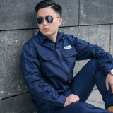 Летний тонкий хлопковый синий антистатический лонгслив для работы