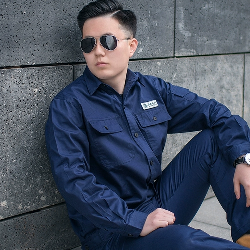 Летний тонкий хлопковый синий антистатический лонгслив для работы