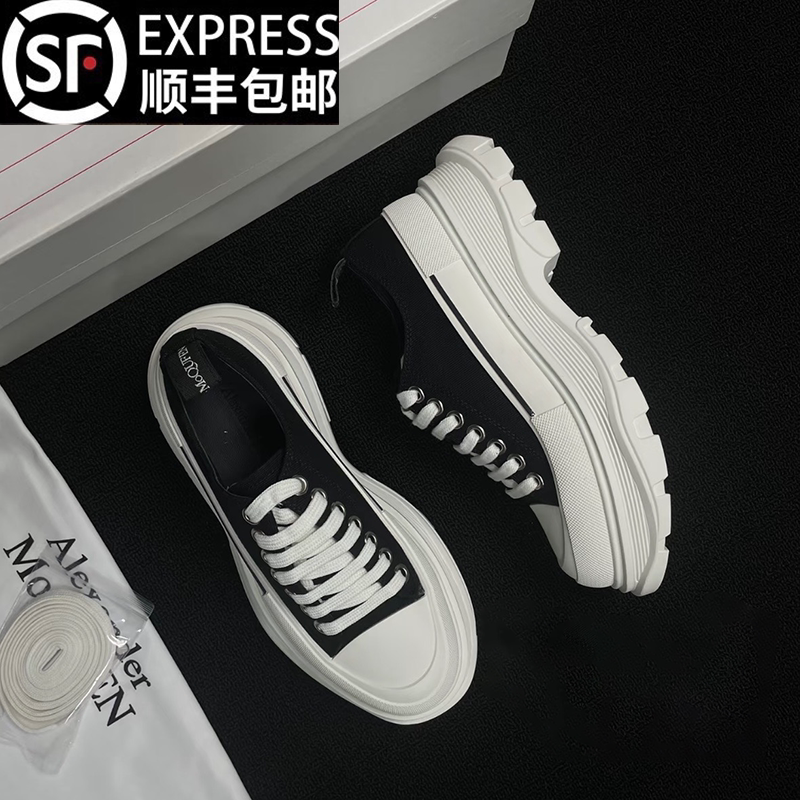 High-End Mcqueen Canvas Shoes for Men and Women, Summer Black Thick-Soled Height-Increasing Sneakers, Versatile Casual White Shoes High-End Mcqueen Canvas Shoes for Men and Women, Summer Black Thick-Soled Height-Increasing Sneakers, Versatile Casual White Shoes