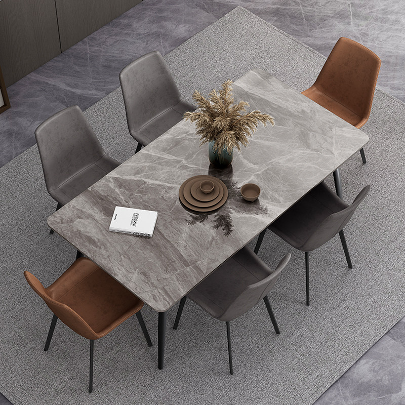 Nordic light luxury bright rock slab dining table and chair combination modern minimalist small apartment rectangular marble dining table home