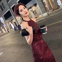 Evening dress women 2021 New banquet high-end light luxury niche temperament suspenders red dress usually wear summer