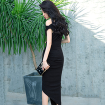 Banquet evening dress dress women 2021 New elegant elegant one-shoulder black simple and generous dress usually wear