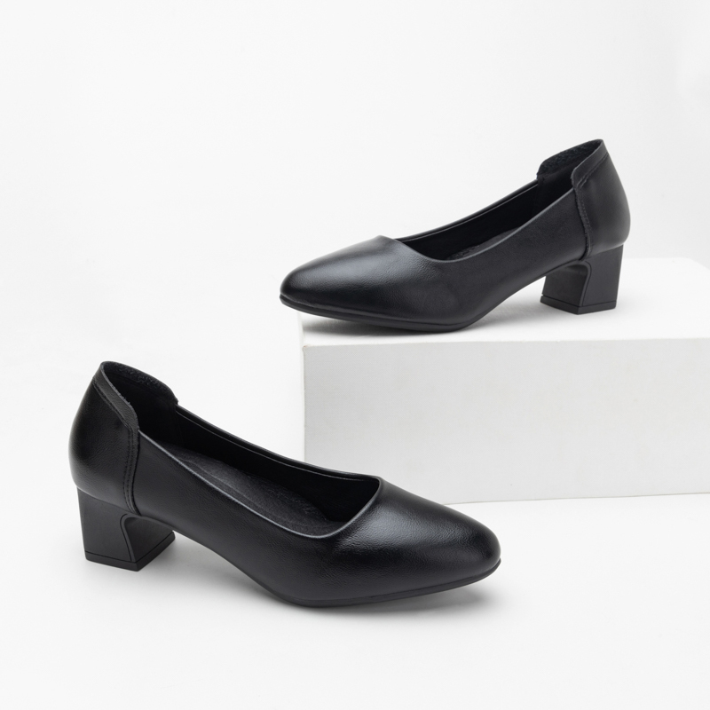 Flight Attendant Work Shoes, Women's Black Leather Shoes, Thick Heels, High Heels, Work Interviews, Soft Soles, Non-Tiring, Comfortable, Professional Women's Shoes