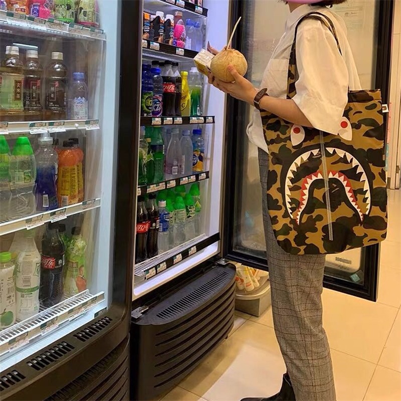 Bape Japanese Camouflage Shark Tote Bag Shoulder Bag Student Casual Handbag Commuter Bag Bape Japanese Camouflage Shark Tote Bag Shoulder Bag Student Casual Handbag Commuter Bag