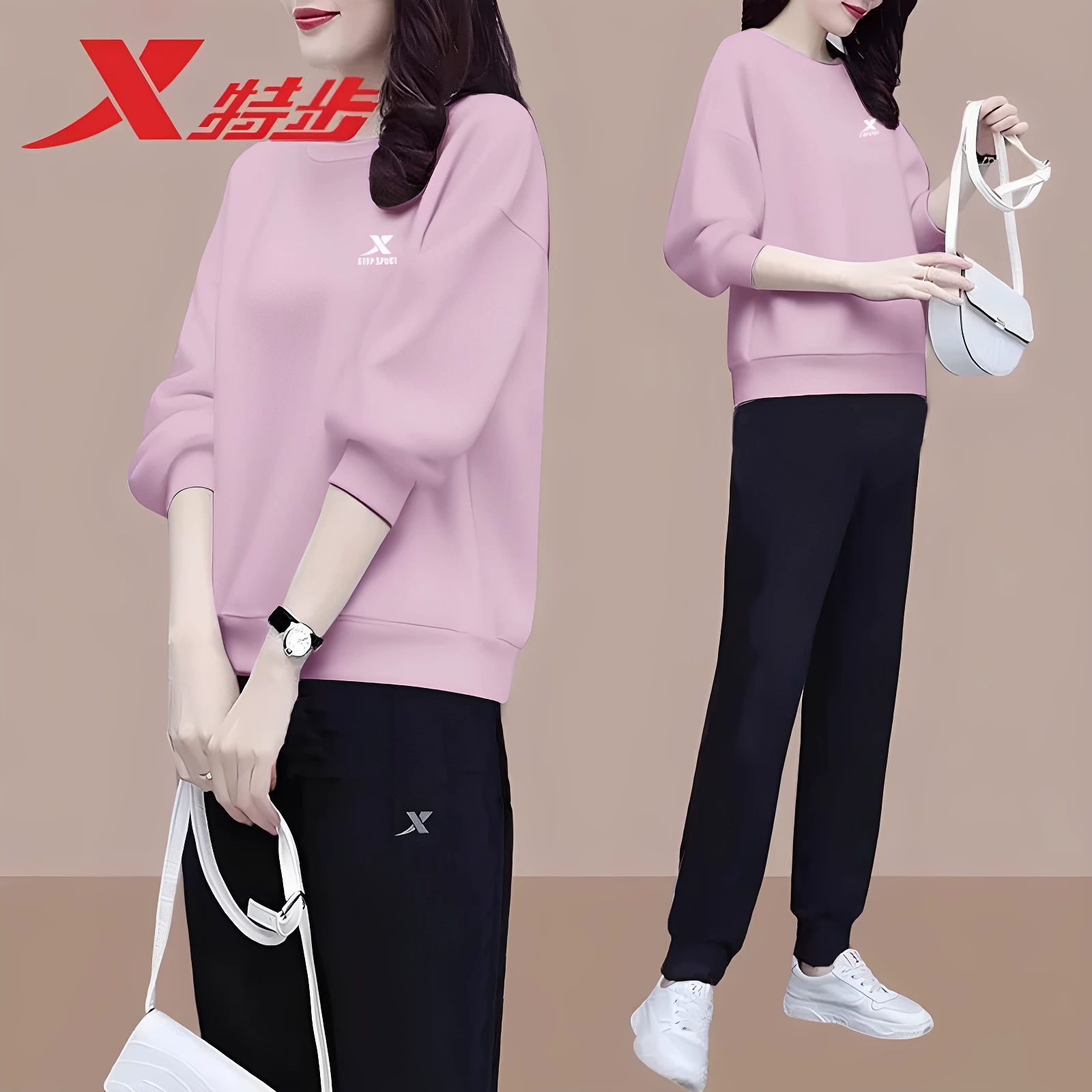 Xtep, демисезонный комплект, вязаный лонгслив, брюки, спортивный костюм из флиса для отдыха