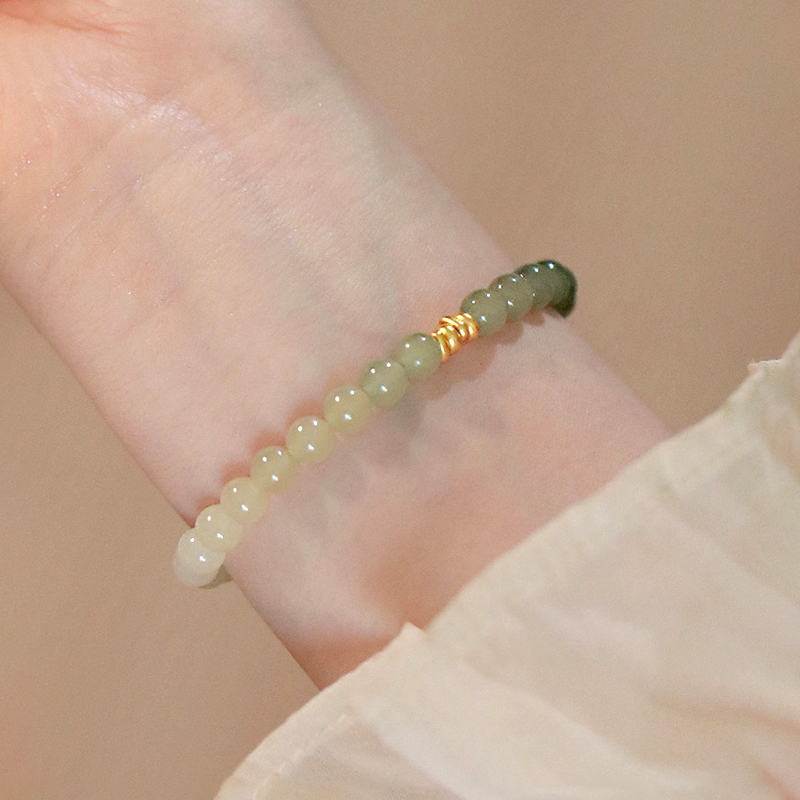 New Chinese Style Natural Gradient Hetian Jade Bracelet for Women, Green Beaded Jade Bracelet, Light Luxury Niche Exquisite Gift