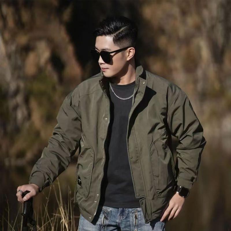 Spring and Autumn New Fashion American Retro Workwear Jacket Men's Trendy Casual Versatile Loose Stand Collar Windbreaker Coat