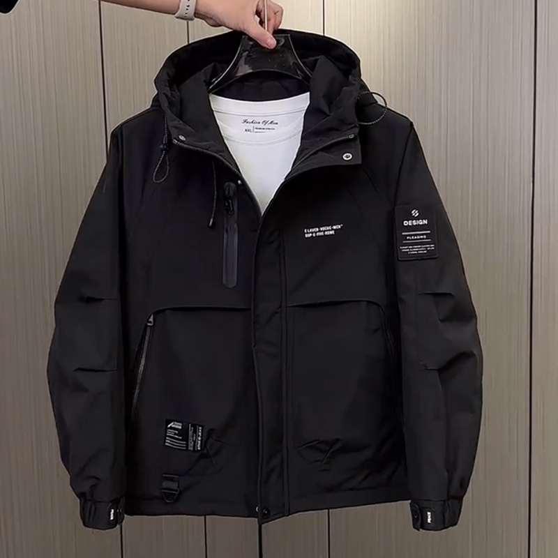 Popular Hooded Windbreaker Jacket for Men, Spring and Autumn Trendy Cool Jacket, 2025 New Men's Winter Thin Cotton Coat