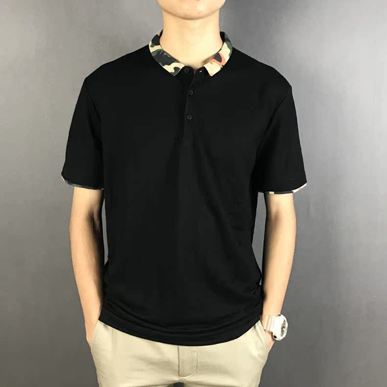 徒 圣 玳 Mùa hè mới cho nam Áo sơ mi ngắn tay Áo sơ mi ve áo Thanh niên giản dị Thà ngụy trang Một nửa áo thun nam mặc - Polo áo thun có cổ