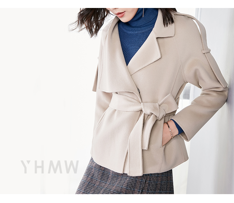 Áo len hai dây len YHMW nữ 2018 mùa đông mới kiểu thắt lưng buộc dây ngắn đoạn len nhỏ áo dạ đẹp mùa đông 2020