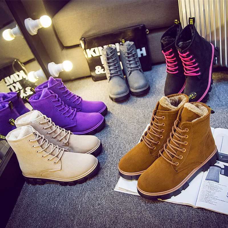 2019冬季新款保暖马丁靴女韩版防水短靴加绒靴子学生休闲雪地棉靴
