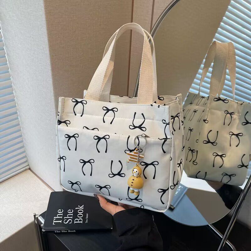 Новая недорогая холщовая сумка для женщин-студенток, простая и портативная для работы, универсальная портативная сумка-ланч-бокс для рук