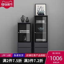 Italian minimalist mini bookcase study with drawer locker tempered glass ribbon door TV side cabinet bucket