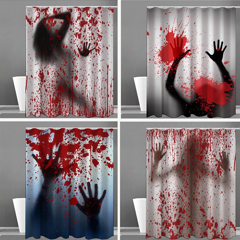 Cross Border Bath Curtain Terror Blood Trail Manning Thriller Waterproof SHOWER CLOTH DRESSING ROOM HANGING CURTAIN BATHROOM DOOR CURTAIN PARTITION