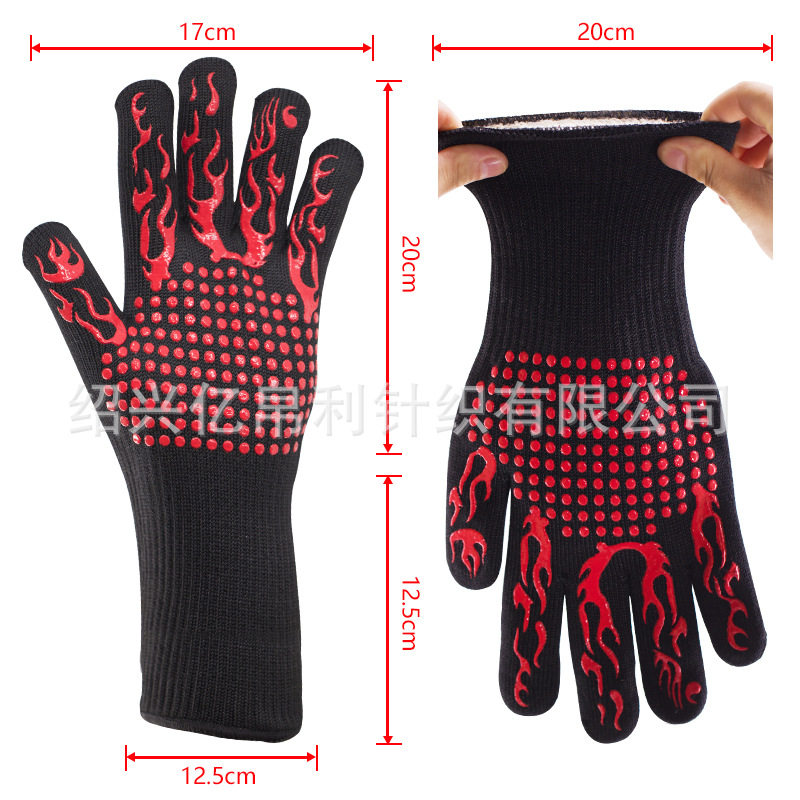 Cross border high temperature resistant 800-degree barbecue BBQ oven gloves silica gel heat insulation anti-burn microwave oven fireproof industrial gloves