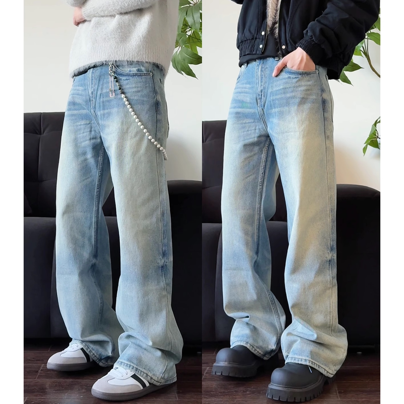 【Alternative to Wesley】Zhenmeiqian Vintage Straight-Leg Loose American-Style Cleanfit Washed Light Blue Jeans