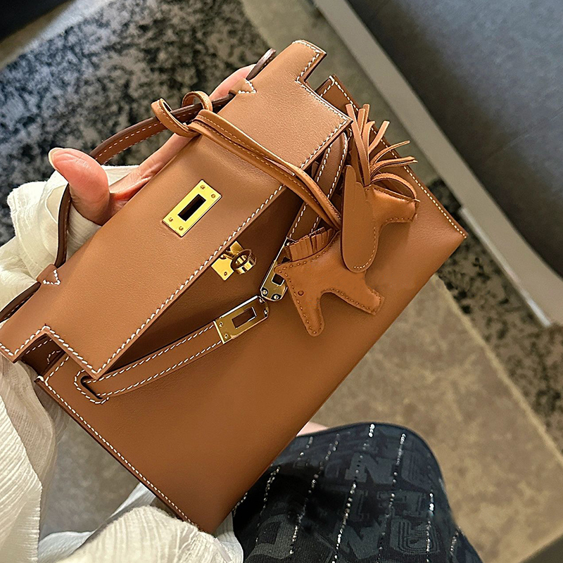 Fully Hand-Sewn with Wax Thread, Imported Swift Leather First-Generation Kelly Bag 2026 New Mini Evening Bag Handbag