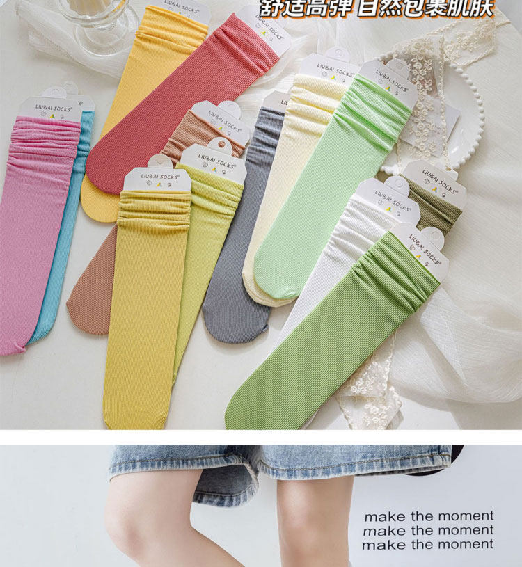 冰冰袜子女夏款中筒袜ins潮网红纯色夏天薄款白色长筒外穿堆堆袜详情6