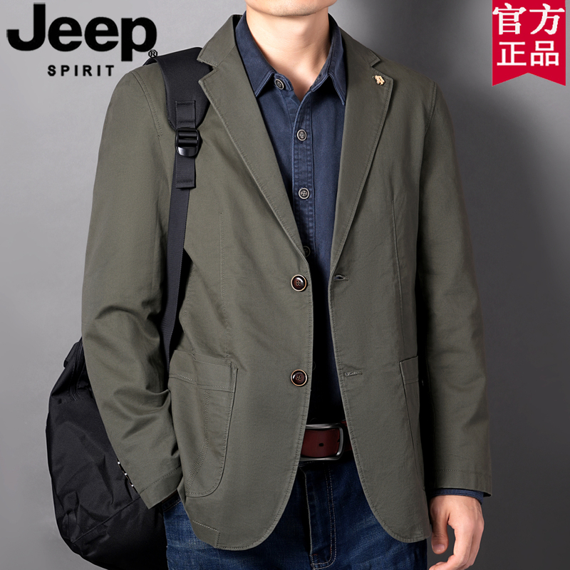 Jeep Jeep Pure Cotton Casual Suit Men's Spring & Fall New Business Loose-Fitting Middle-Aged Dad Suit Jacket Top