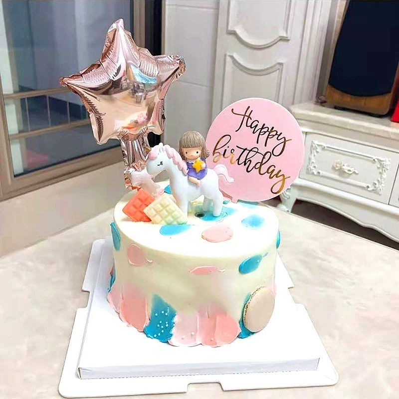 Cake HP plug-in card new unicorn wishing star pink riding girl birthday party dessert table dress up