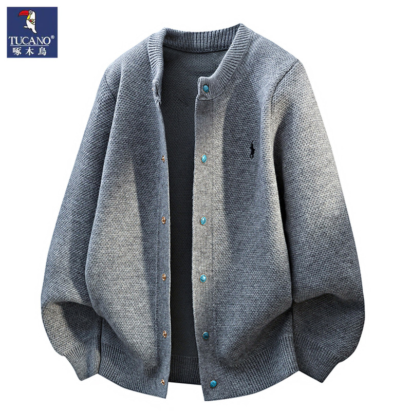 Woodpecker Knitted Cardigan Men's Trendy Embroidered Round Neck Jacket Top Spring and Autumn New Casual Lazy Buttoned Coat