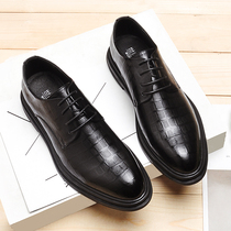 Leather groom wedding casual shoes British Korean trend pointed black Inner height business dress leather shoes men