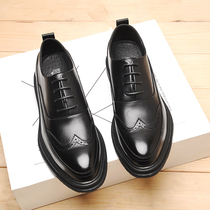 Business dress casual leather shoes men British Korean trend groom wedding shoes black block carved mens shoes