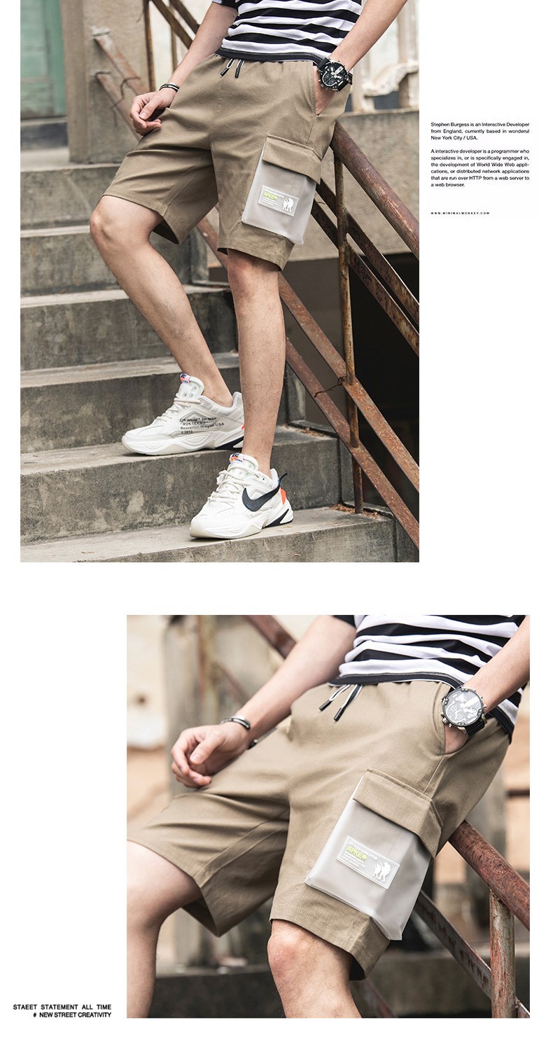 Quần short nam mùa hè 2019 dụng cụ mới năm quần mùa hè quần suông thẳng xu hướng giản dị - Quần short quần jean nam ống rộng