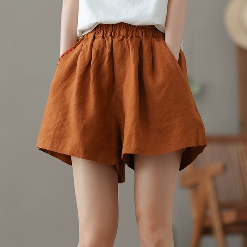 Приталенные белые шорты, тонкие штаны для отдыха, высокая талия, свободный крой, из хлопка и льна