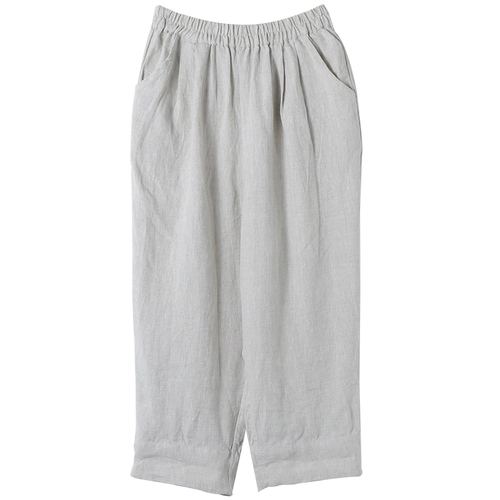 Приталенные весенние штаны, высокая талия, из хлопка и льна, свободный прямой крой