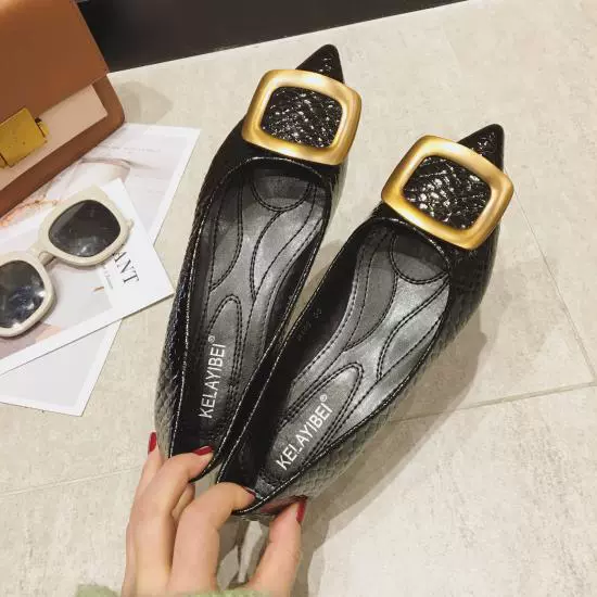 2021 Spring Women's Shoes All-match Green British Style Pointed Small Leather Shoes Flat Work Shoes Black Single Shoes