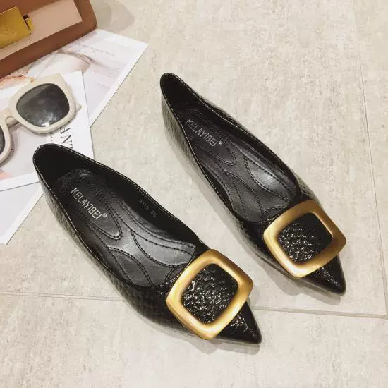 2021 Spring Women's Shoes All-match Green British Style Pointed Small Leather Shoes Flat Work Shoes Black Single Shoes