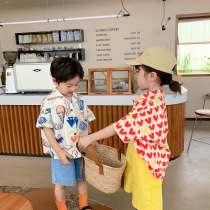Bright cartoon printing shirt childrens baby Western style suit collar short-sleeved shirt boys and girls summer tops trend