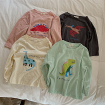 Korean childrens clothing childrens baby cute dinosaur long-sleeved T-shirt boys and girls cartoon pattern pullover bottoming top
