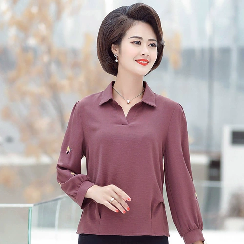 Короткий лонгслив для матери, осенний тонкий комплект для пожилых людей, футболка, для среднего возраста