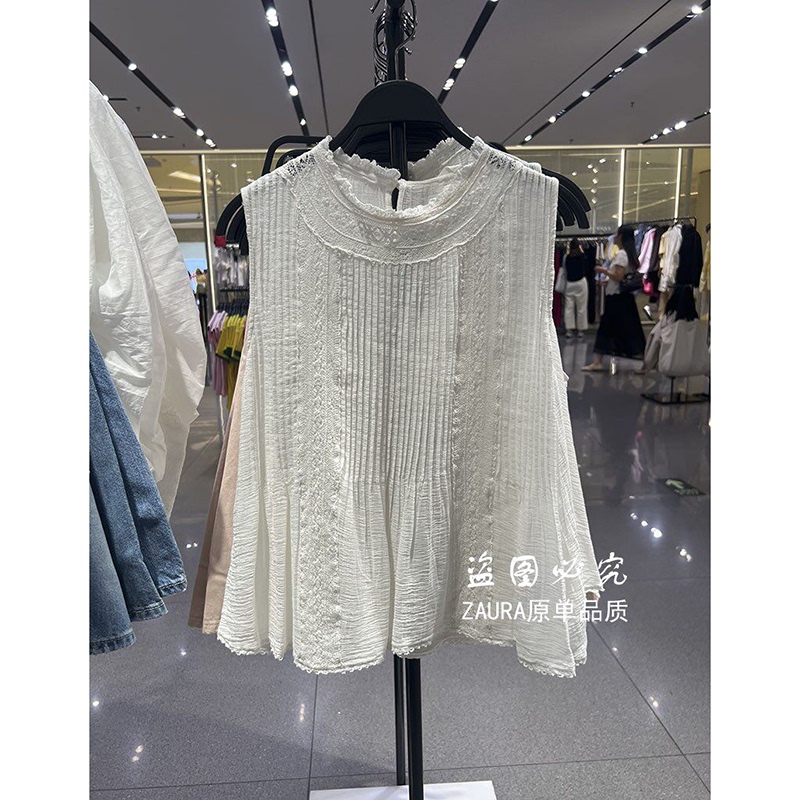 2026 Summer New Women's Clothing Sweet Loose Lace Splicing Sleeveless Round Neck Embroidered White Shirt 7521251 2026 Summer New Women's Clothing Sweet Loose Lace Splicing Sleeveless Round Neck Embroidered White Shirt 7521251