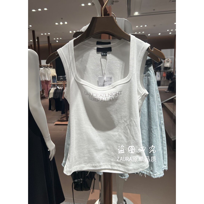 Nb&Ur New Summer Women's Fashion Hot Girl Style Slim Fit Letter Beaded U-Neck Sleeveless Vest Uwj460069