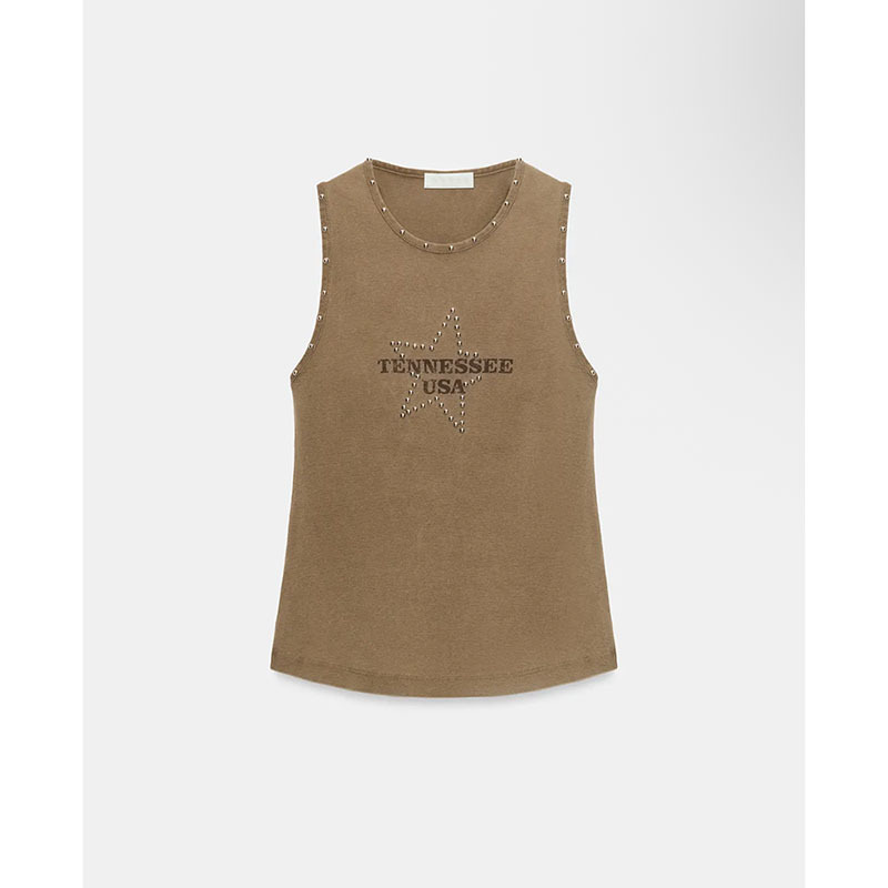 2026 Spring and Summer New Women's Clothing American Hot Girl Style Slim Fit Rivet Printed Decorative Vest Suspender T-Shirt 6050065