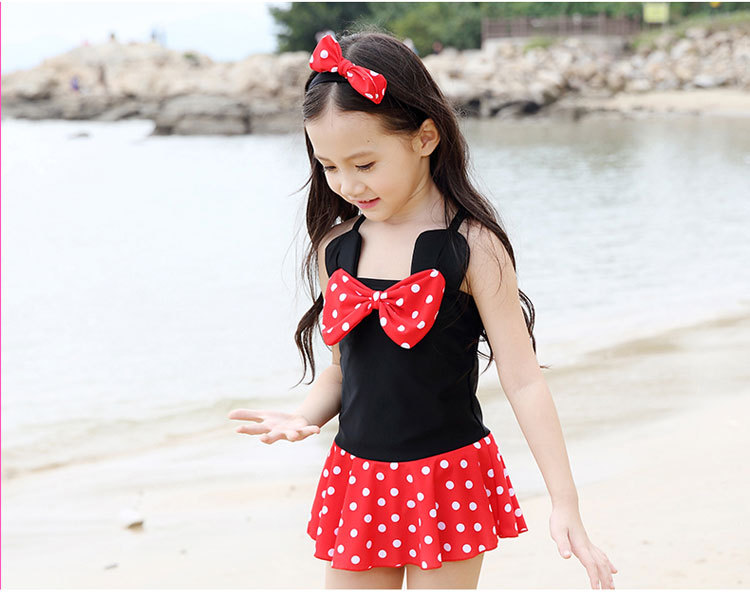 Đồ bơi bé gái chấm bi bé gái bơi váy bé gái áo tắm một mảnh bé phim hoạt hình dễ thương áo tắm - Bộ đồ bơi của Kid đồ bơi tay dài cho bé gái
