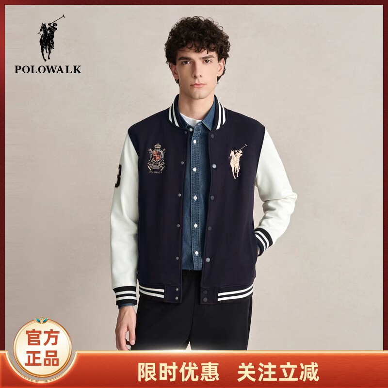 Polowalk Men's Jacket Autumn and Winter New American Casual Outdoor Street Thin Velvet Baseball Jacket Men's Top