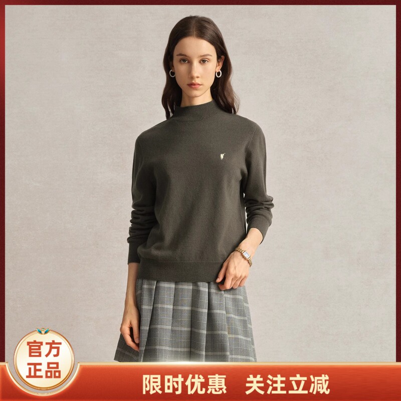 【100% Sheep Wool】Polowalk Women's Wool Sweater Autumn/Winter New Knitted Half-Turtleneck Inner Layer Sweater