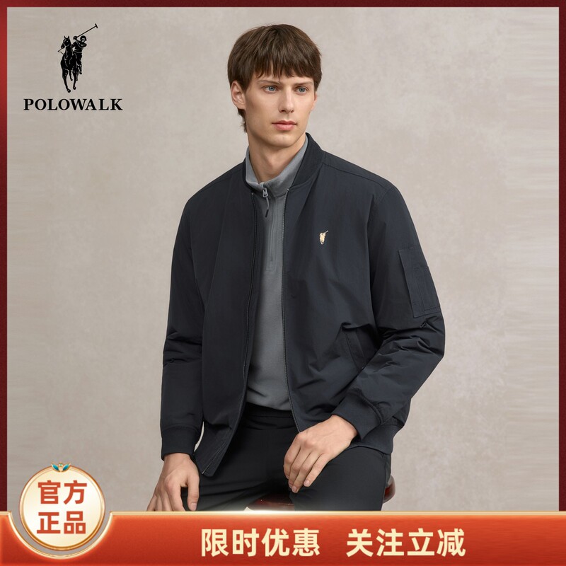 Polowalk Men's Jacket 2026 Autumn and Winter New Product Simple and Versatile Commuter Baseball Collar Thin Cotton Jacket Men's Clothing