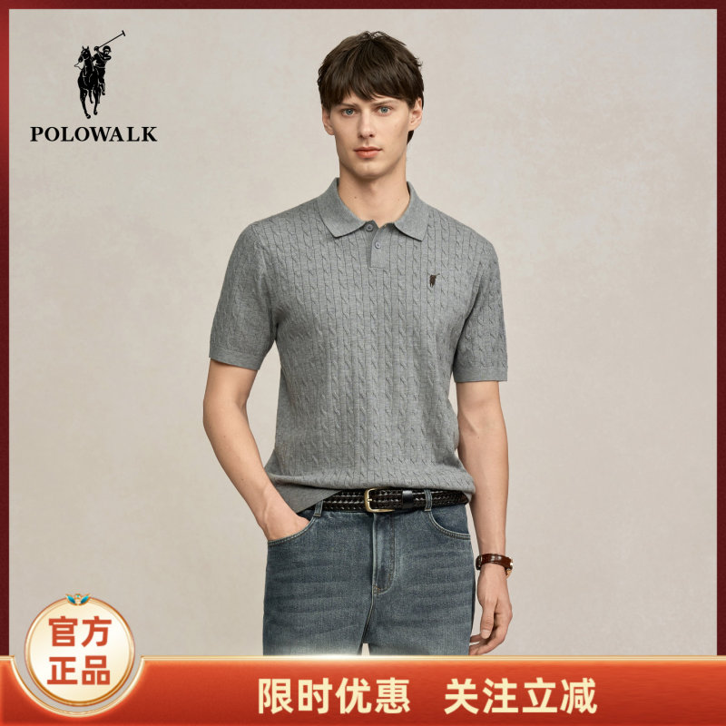 Polowalk Men's Short-Sleeved Knitwear 2025 Autum New Trendy Cable Knit T-Shirt Men's Knit Cardigan