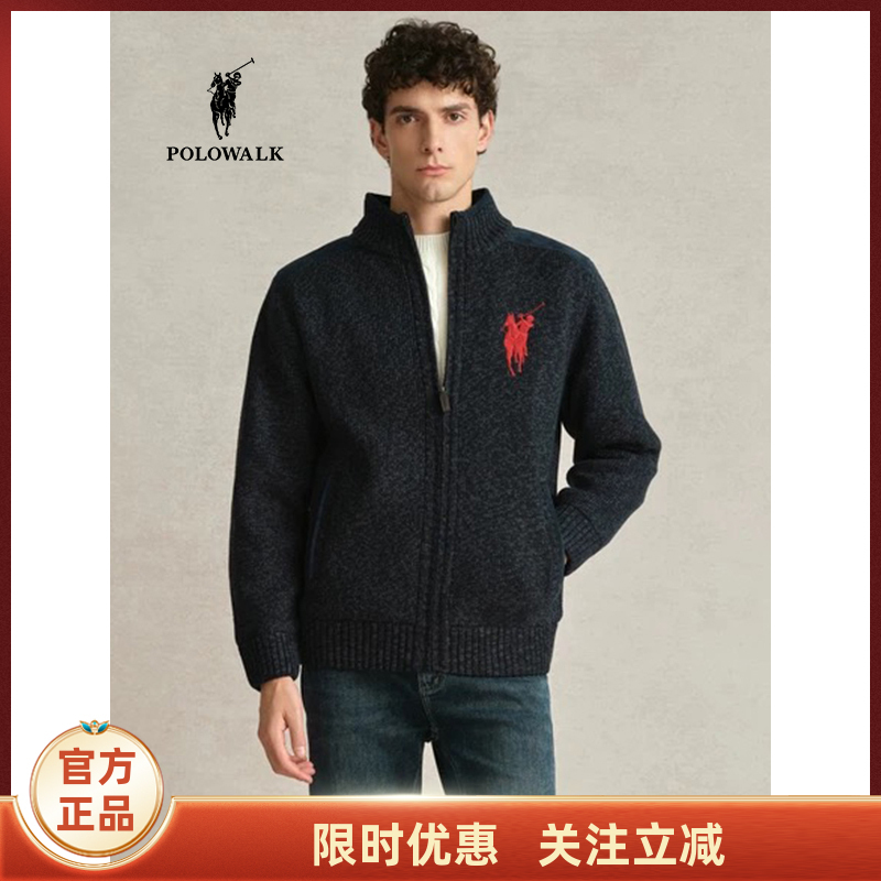 Polowalk Men's Half Turtleneck Fleece-Lined Knitted Cardigan 2026 Autumn and Winter New Style Knitted Sweater Fashion Jacket for Men