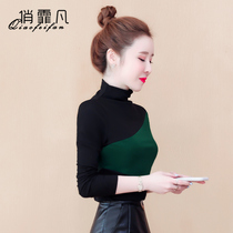 Plus velvet thickened base shirt female spring and autumn with Chic autumn and winter 2021 New half high collar foreign style long sleeve top