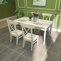 American country dining table dining chair combination Solid wood white 6 people eat with a modern simple dining table European table