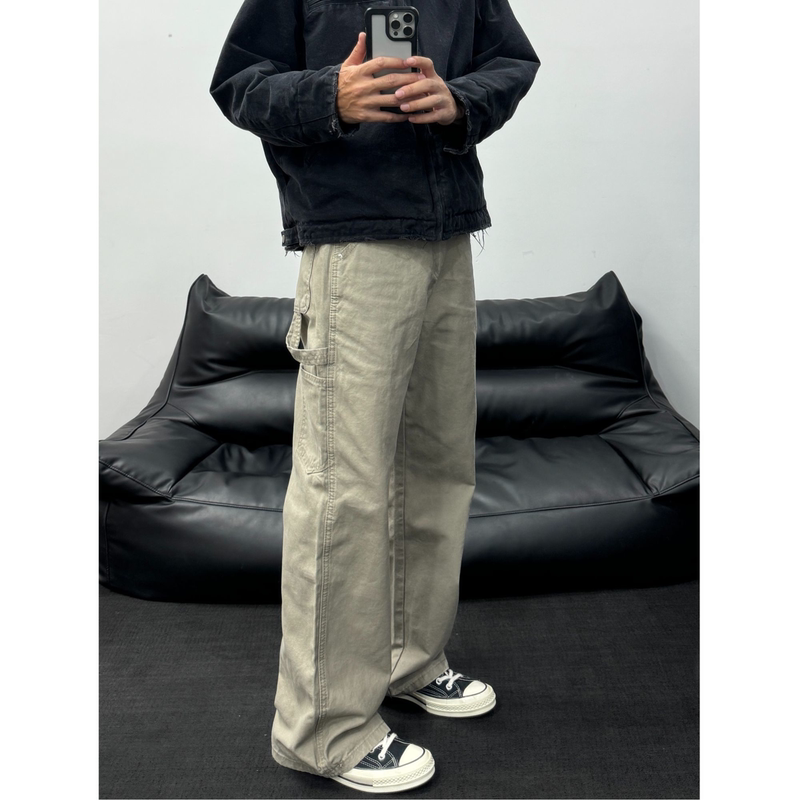 2026Ay Vintage Washed Canvas Straight-Leg Work Pants Retro Commuter Straight-Leg Wide-Leg Workwear Pants